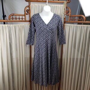 Eddie Bauer Petite XP Dress Blue Yellow Flowers Women Stretch Floral Fall